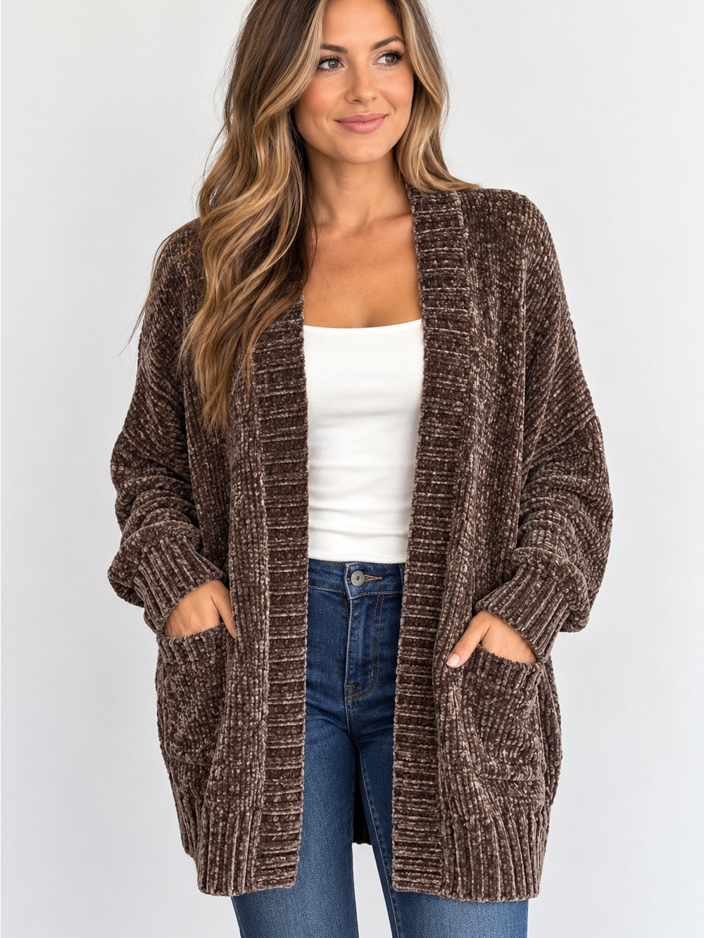 American Eagle Outfitters Dark Olive Chenille Cardigan L